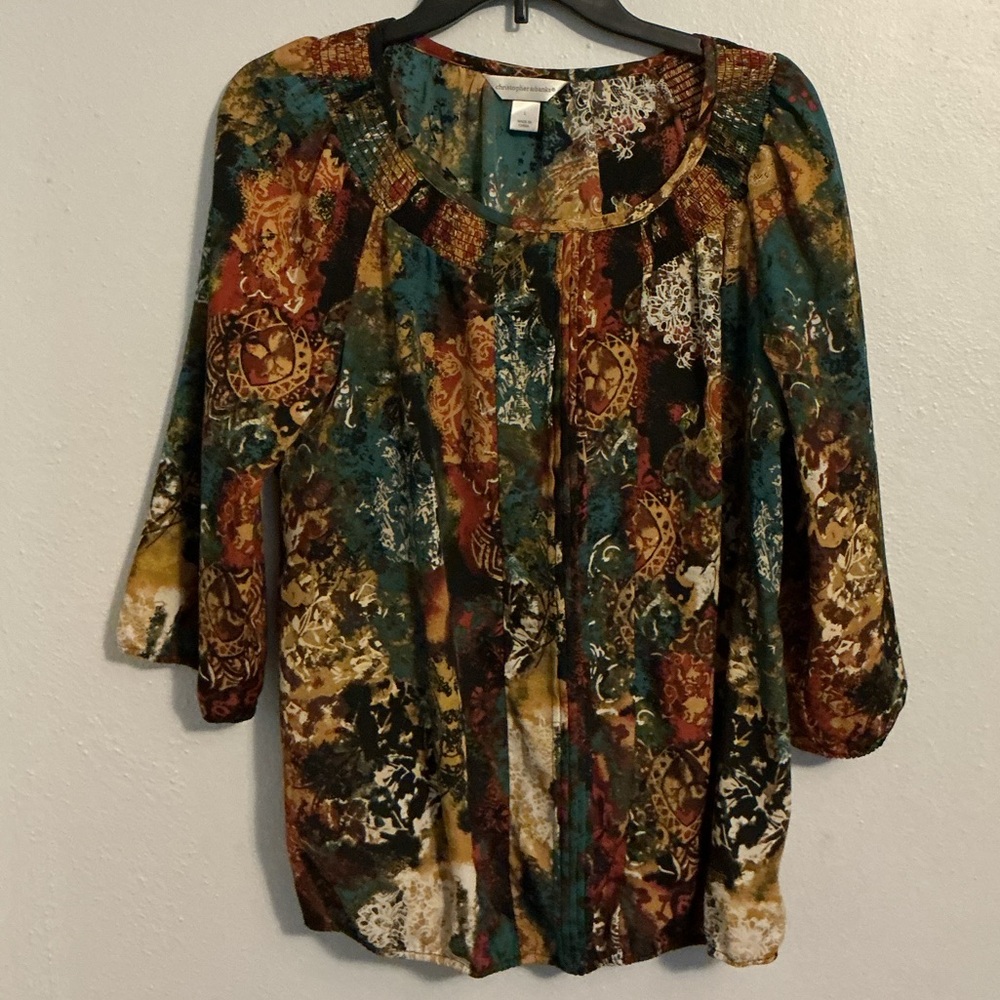 Multicolor Earth Tone Bohemian Women's Top by Christopher & Banks. Size Large.